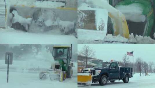扫雪机在清理由积雪的街道高清在线视频素材下载