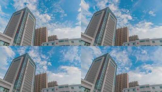 鄂州中心医院外科楼蓝天白云地标建筑延时高清在线视频素材下载