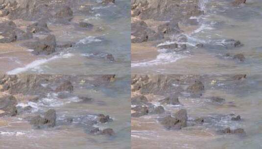 野外悬崖下被海浪拍打的礁石滩60帧高清在线视频素材下载