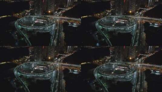 航拍福建厦门城市夜景交通高架桥高清在线视频素材下载