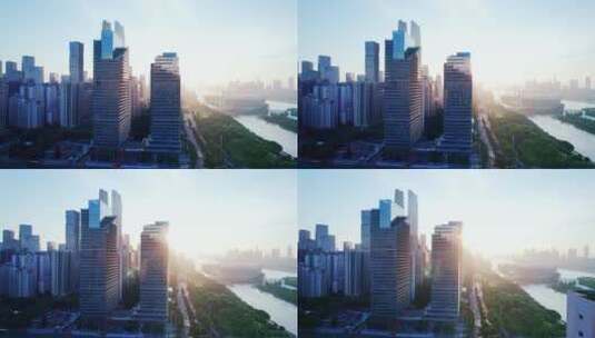 航拍夕阳下广州市区现代城市都市风光高清在线视频素材下载
