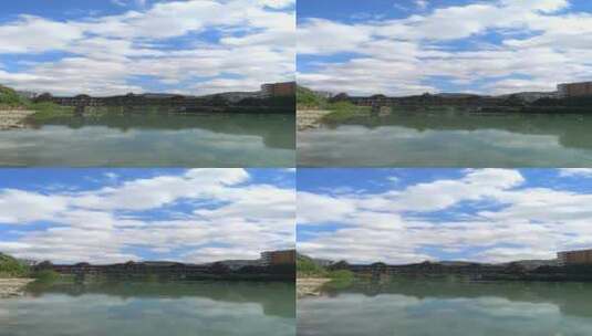 远景下的湖北省恩施州宣恩县侗族风雨桥高清在线视频素材下载