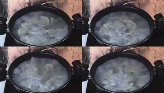 沸水锅里煮饺子高清在线视频素材下载