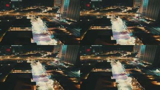城市航拍武汉楚河汉街夜景竖屏高清在线视频素材下载