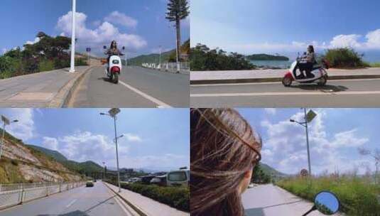 合集洱海边女孩骑车马路上游玩赏景高清在线视频素材下载