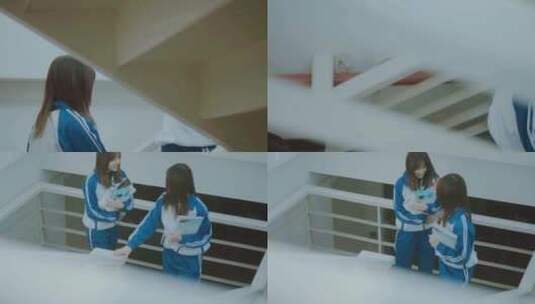 两个女孩上楼梯高清在线视频素材下载