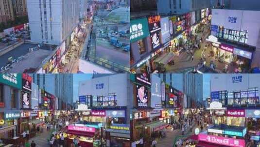 大连高新区万达广场金街商业夜景高清在线视频素材下载