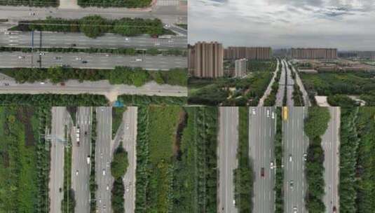 城市西三环合集西安城市风光素材城市绿化高清在线视频素材下载