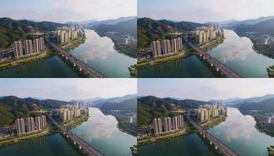 杭州建德城市风光和新安江航拍高清在线视频素材下载