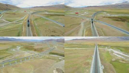 壮美中国青藏高原火车铁路大桥高清在线视频素材下载