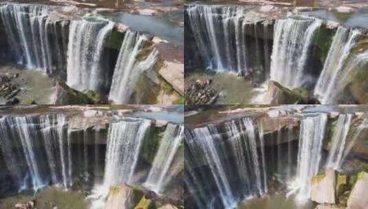 航拍四川广安市湟龙峡低坑大瀑布自然风光高清在线视频素材下载