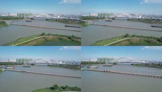 江苏省苏州市宝带桥与斜港大桥城市环境高清在线视频素材下载