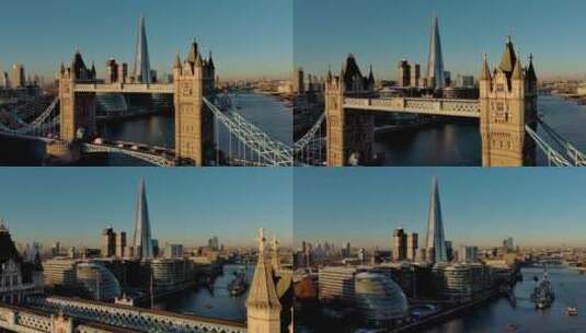 城市航拍伦敦塔伦敦摩天大楼日出高清在线视频素材下载