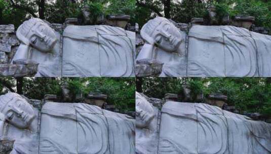 济南千佛山景区卧佛与罗汉石刻雕塑实拍4K高清在线视频素材下载