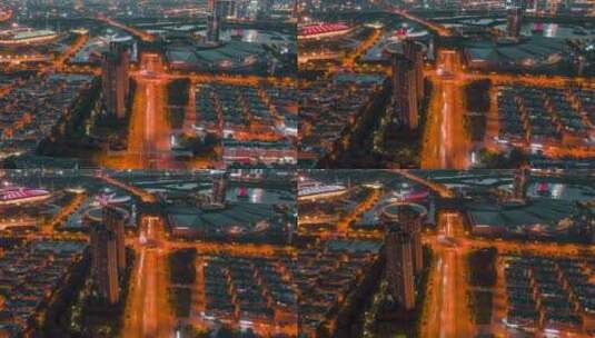 义乌城市交通车流夜景航拍延时高清在线视频素材下载