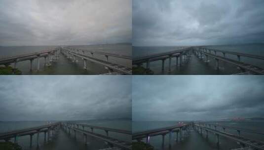 跨海大桥乌云下日转夜高清在线视频素材下载