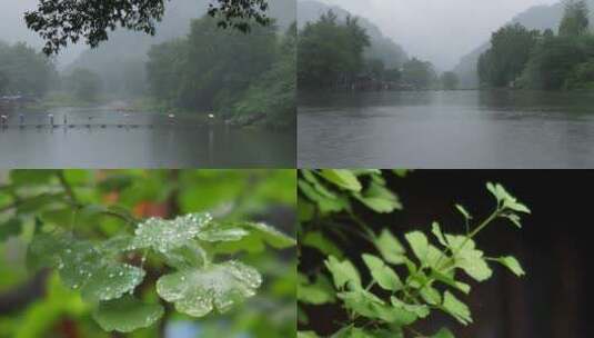 江水下雨绿叶雨滴高清在线视频素材下载