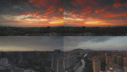 杭州市拱墅区中东河夕阳航拍含log合集高清在线视频素材下载