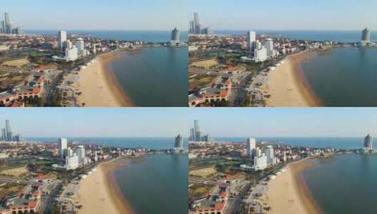 4k 航拍青岛前海一线城市景观高清在线视频素材下载
