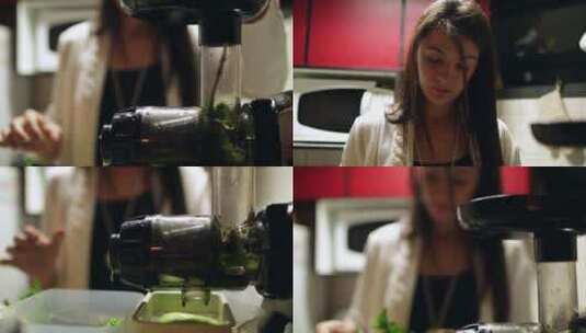 正在榨蔬菜汁的女人高清在线视频素材下载