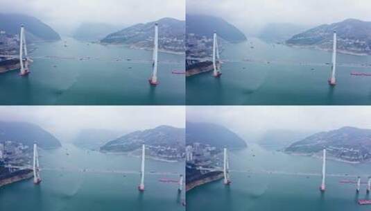 湖北恩施巴东县长江大桥巫峡长江三峡航拍高清在线视频素材下载