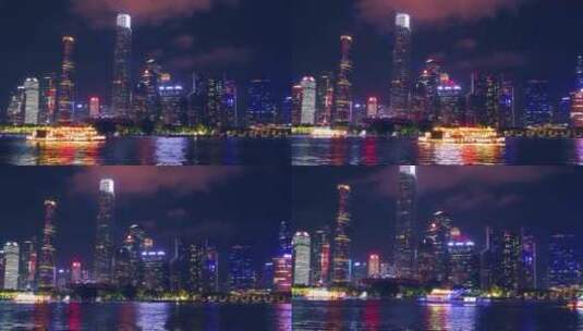 广州珠江夜游建筑群游船4k视频素材高清在线视频素材下载
