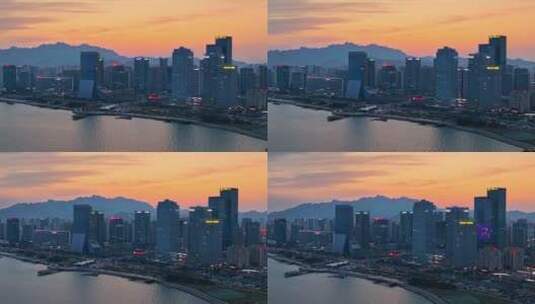 青岛西海岸新区夜景城市夜景航拍高清在线视频素材下载