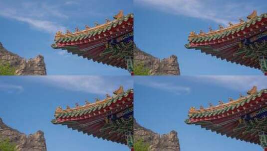 4K超清锦州青岩寺古建筑与远处山延时高清在线视频素材下载