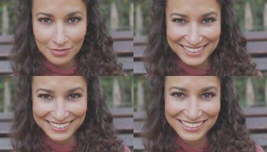 一个美丽的西班牙裔年轻女子脸上的超级特写镜头，她带着美丽的微笑高清在线视频素材下载