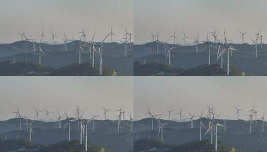 群山风车风电系统一排排风车风车特写高清在线视频素材下载