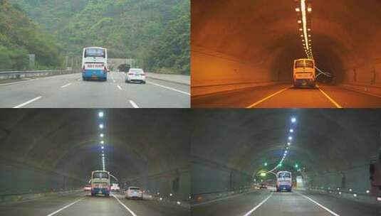 客运车辆驾驶高速公路驶入隧道大巴中巴行驶高清在线视频素材下载