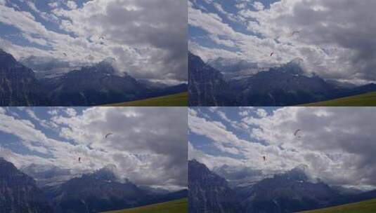 滑翔伞在阿尔卑斯山滑翔高清在线视频素材下载