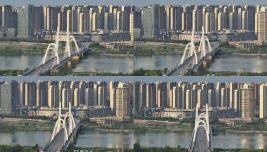 航拍汉中龙岗大桥商业楼群高清在线视频素材下载