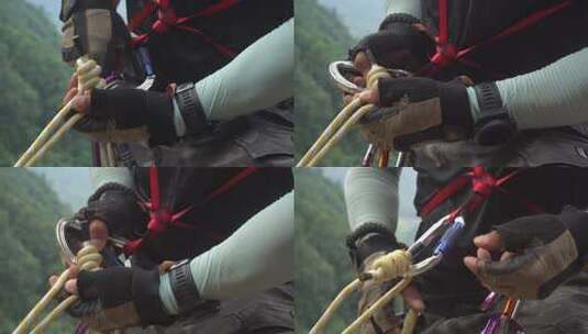 救援人员利用登山绳八字环等工具做保险高清在线视频素材下载