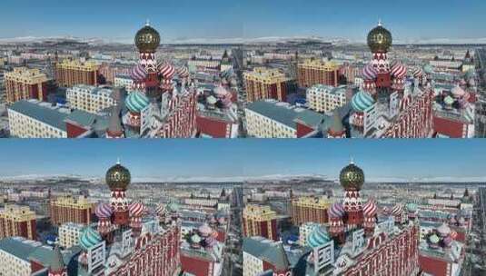 内蒙古呼伦贝尔额尔古纳城市建筑航拍风光高清在线视频素材下载