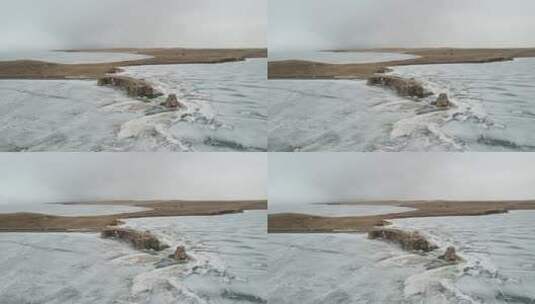 原创 呼伦贝尔呼伦湖冬季自然风光航拍高清在线视频素材下载