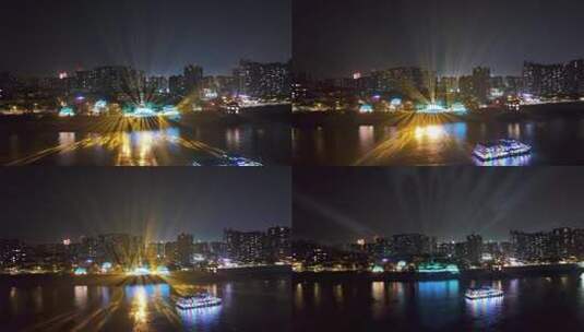 江西省九江市锁江楼灯光秀航拍视频高清在线视频素材下载