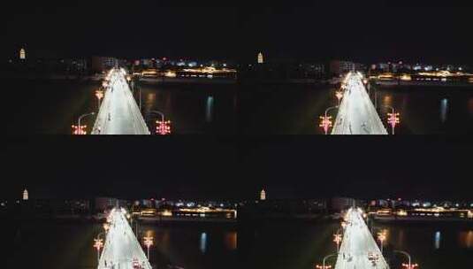 航拍江西抚州文昌桥夜景高清在线视频素材下载