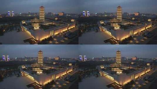 江苏扬州大运河博物馆航拍夜景高清在线视频素材下载