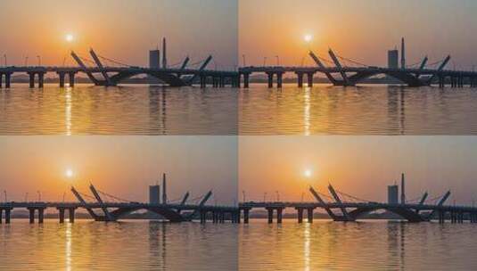 4K蠡湖大桥日落高清在线视频素材下载