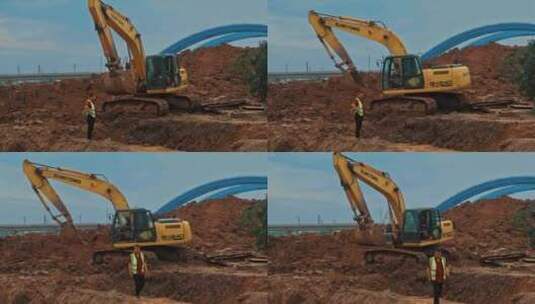 挖掘机挖土机施工现场2高清在线视频素材下载