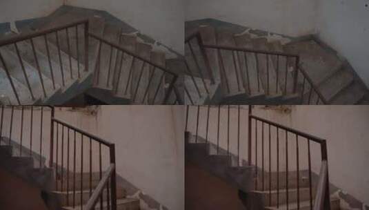 老旧废弃建筑楼梯高清在线视频素材下载