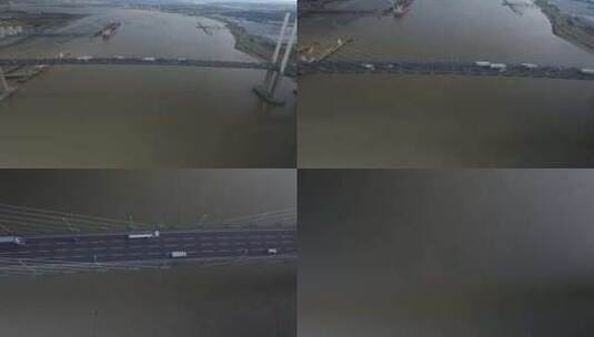 吊桥和大型船舶上的车辆高清在线视频素材下载