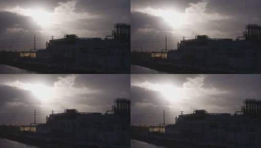 金山工业园区夕阳下剪影高清在线视频素材下载