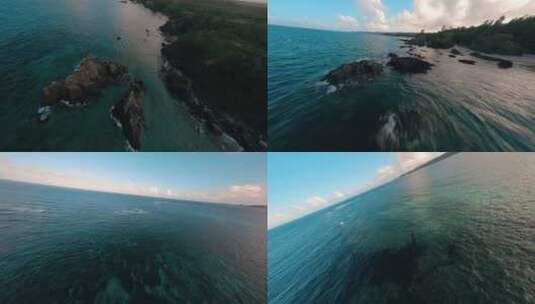 FPV穿越机无人机航拍海浪海岛森林蓝天白云高清在线视频素材下载