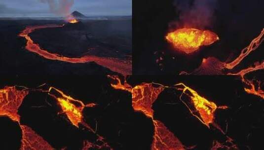 火山喷发岩浆涌动火山爆发实拍无人机航拍高清在线视频素材下载