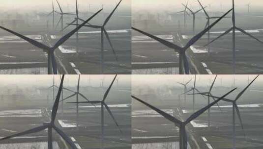 夕阳下风力风电场风车航拍高清在线视频素材下载