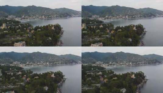 迷人的地中海沿岸村庄圣玛格丽塔利古雷；空中高清在线视频素材下载