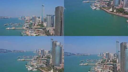 厦门鹭江道轮渡码头国际银行大厦航拍高清在线视频素材下载