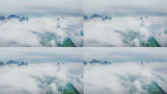桂林山水鸟瞰图大气宏伟群山云海云雾日出高清在线视频素材下载